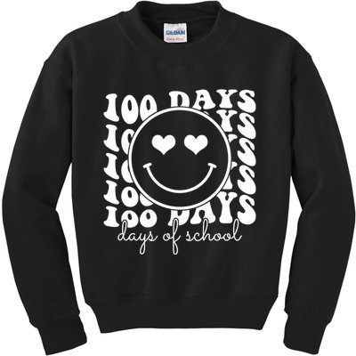 100 Days Of School Retro Smiley Heart Kids Sweatshirt