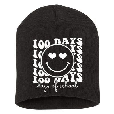 100 Days Of School Retro Smiley Heart Short Acrylic Beanie