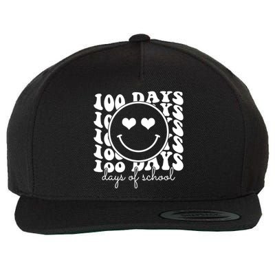 100 Days Of School Retro Smiley Heart Wool Snapback Cap