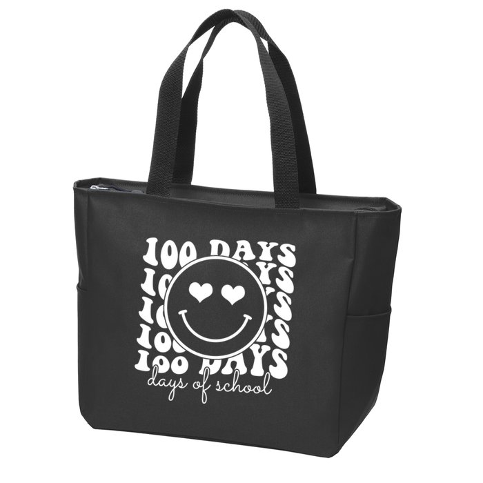 100 Days Of School Retro Smiley Heart Zip Tote Bag