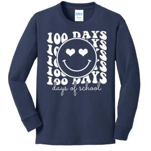 100 Days Of School Retro Smiley Heart Kids Long Sleeve Shirt