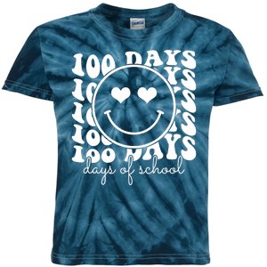 100 Days Of School Retro Smiley Heart Kids Tie-Dye T-Shirt