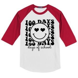 100 Days Of School Retro Smiley Heart Kids Colorblock Raglan Jersey