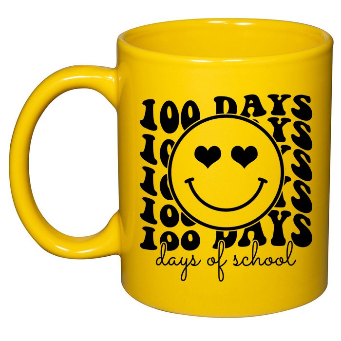 100 Days Of School Retro Smiley Heart 11oz C Handle Ceramic Mug