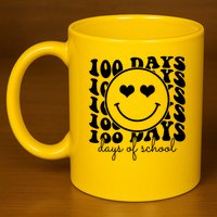 100 Days Of School Retro Smiley Heart 11oz C Handle Ceramic Mug