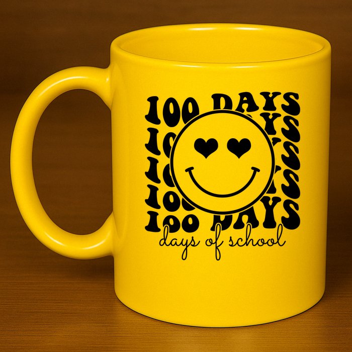 100 Days Of School Retro Smiley Heart 11oz C Handle Ceramic Mug