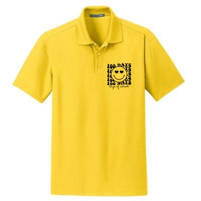 100 Days Of School Retro Smiley Heart Dry Zone Grid Polo