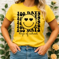 100 Days Of School Retro Smiley Heart Womens T-Shirt