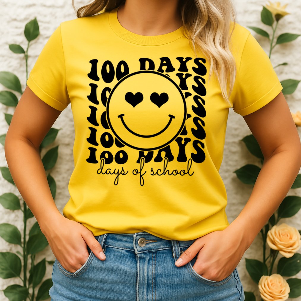 100 Days Of School Retro Smiley Heart Womens T-Shirt