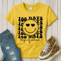 100 Days Of School Retro Smiley Heart Womens T-Shirt