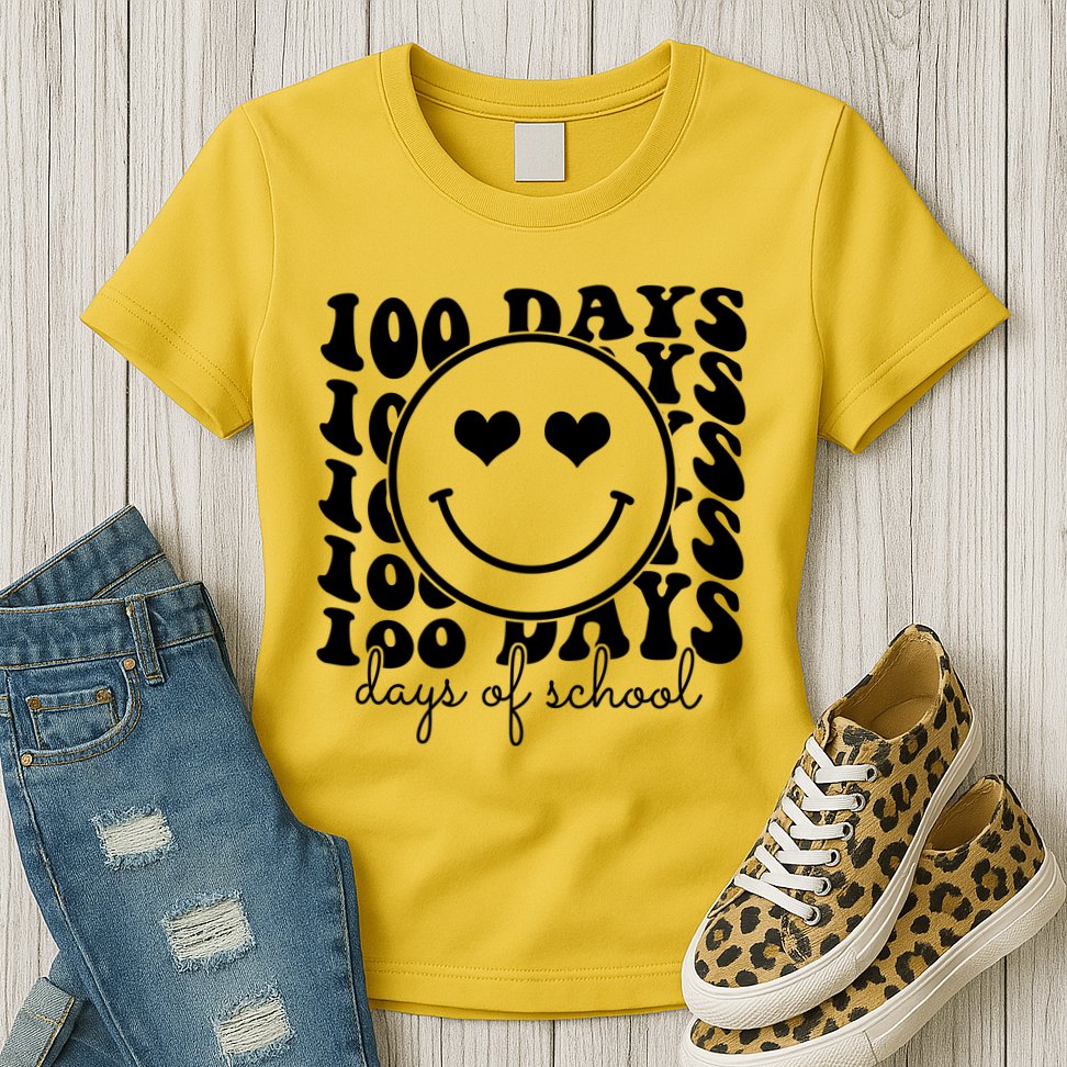100 Days Of School Retro Smiley Heart Womens T-Shirt