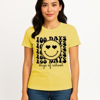 100 Days Of School Retro Smiley Heart Womens T-Shirt
