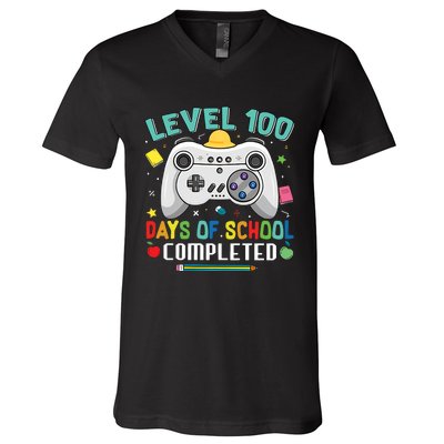 100 Days Of School Level Gamer 100 Days Of School Completed 100 Days Student V-Neck T-Shirt