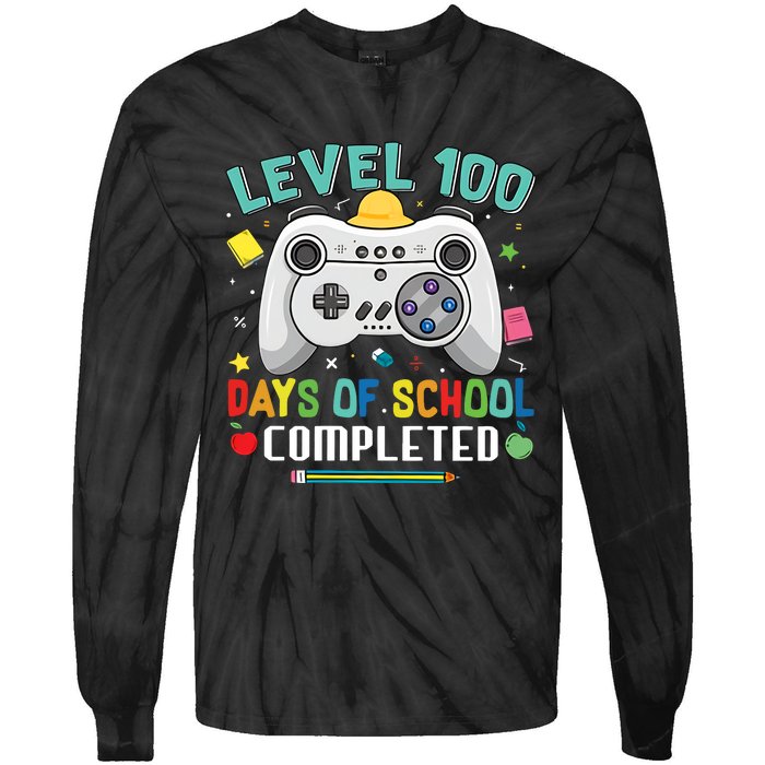 100 Days Of School Level Gamer 100 Days Of School Completed 100 Days Student Tie-Dye Long Sleeve Shirt