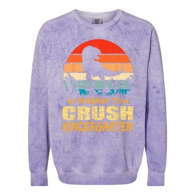 1st Day Of Kindergarten Im Ready To Crush Dinosaur Boy Colorblast Crewneck Sweatshirt