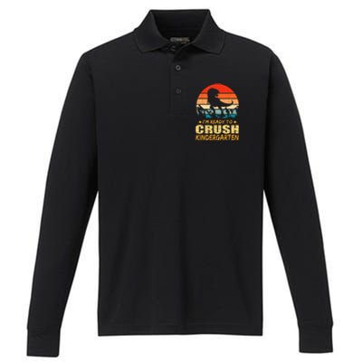 1st Day Of Kindergarten Im Ready To Crush Dinosaur Boy Performance Long Sleeve Polo