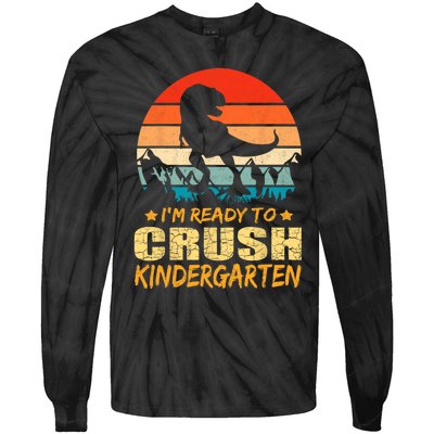 1st Day Of Kindergarten Im Ready To Crush Dinosaur Boy Tie-Dye Long Sleeve Shirt