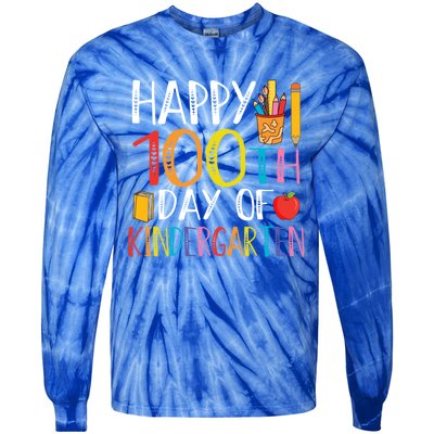 100th Day Of Kindergarten Teachers 100 Days Of School Gift Tie-Dye Long Sleeve Shirt