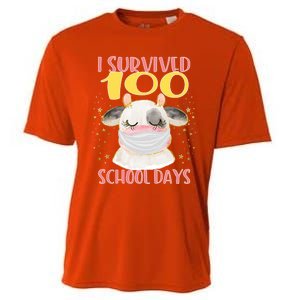 100 Days Of School Cute Cow Wearing Mask Golden Stars Gift Cooling Performance Crew T-Shirt