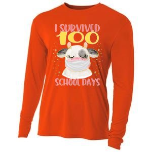 100 Days Of School Cute Cow Wearing Mask Golden Stars Gift Cooling Performance Long Sleeve Crew