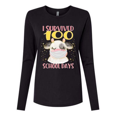 100 Days Of School Cute Cow Wearing Mask Golden Stars Gift Womens Cotton Relaxed Long Sleeve T-Shirt