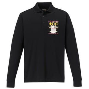 100 Days Of School Cute Cow Wearing Mask Golden Stars Gift Performance Long Sleeve Polo