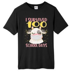 100 Days Of School Cute Cow Wearing Mask Golden Stars Gift Tall Fusion ChromaSoft Performance T-Shirt