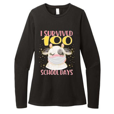 100 Days Of School Cute Cow Wearing Mask Golden Stars Gift Womens CVC Long Sleeve Shirt