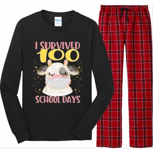 100 Days Of School Cute Cow Wearing Mask Golden Stars Gift Long Sleeve Pajama Set