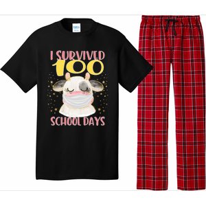 100 Days Of School Cute Cow Wearing Mask Golden Stars Gift Pajama Set