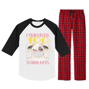 100 Days Of School Cute Cow Wearing Mask Golden Stars Gift Raglan Sleeve Pajama Set