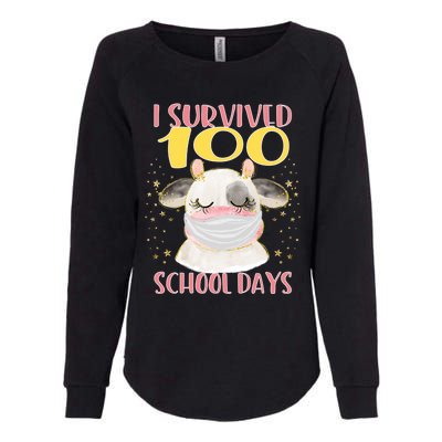 100 Days Of School Cute Cow Wearing Mask Golden Stars Gift Womens California Wash Sweatshirt