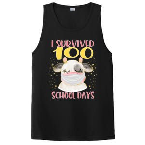 100 Days Of School Cute Cow Wearing Mask Golden Stars Gift PosiCharge Competitor Tank