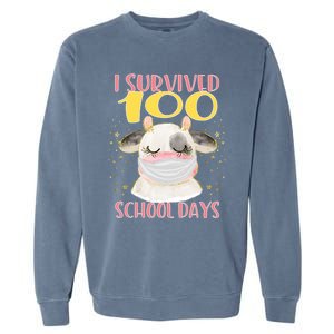 100 Days Of School Cute Cow Wearing Mask Golden Stars Gift Garment-Dyed Sweatshirt