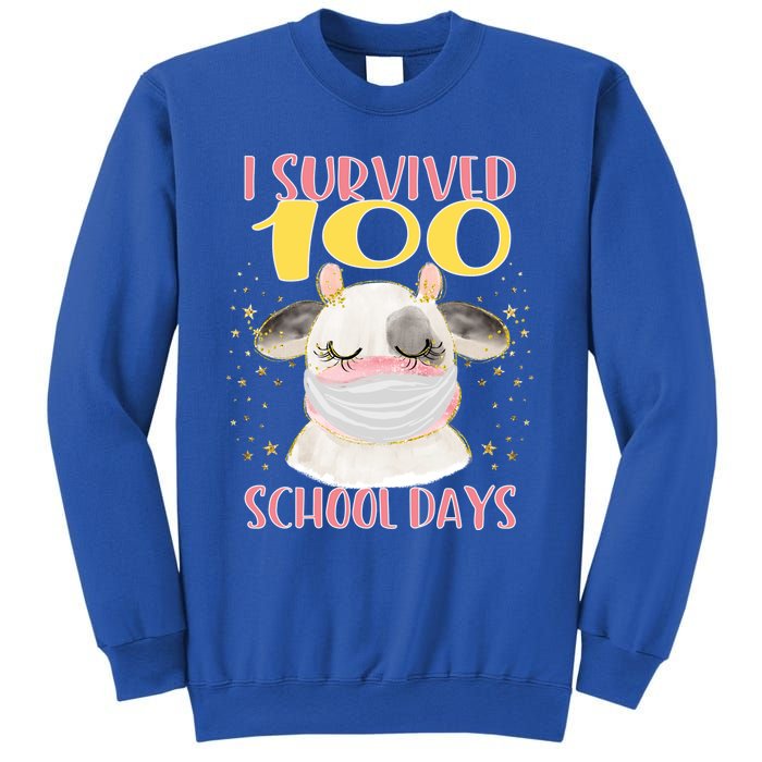 100 Days Of School Cute Cow Wearing Mask Golden Stars Gift Sweatshirt