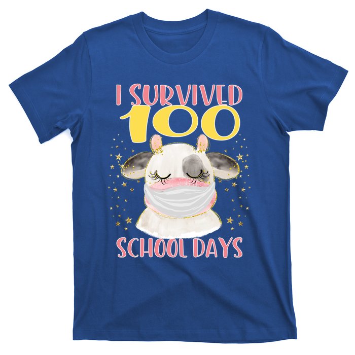 100 Days Of School Cute Cow Wearing Mask Golden Stars Gift T-Shirt