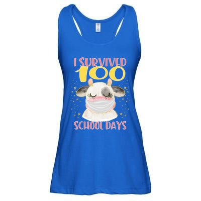 100 Days Of School Cute Cow Wearing Mask Golden Stars Gift Ladies Essential Flowy Tank