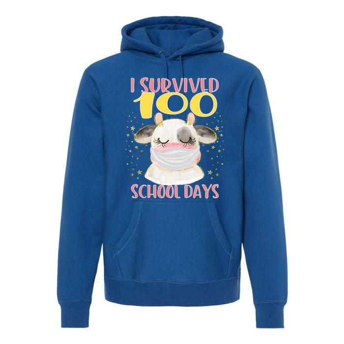 100 Days Of School Cute Cow Wearing Mask Golden Stars Gift Premium Hoodie