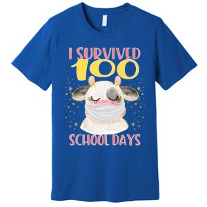 100 Days Of School Cute Cow Wearing Mask Golden Stars Gift Premium T-Shirt