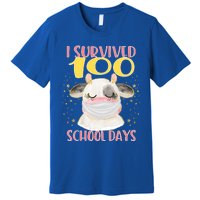 100 Days Of School Cute Cow Wearing Mask Golden Stars Gift Premium T-Shirt