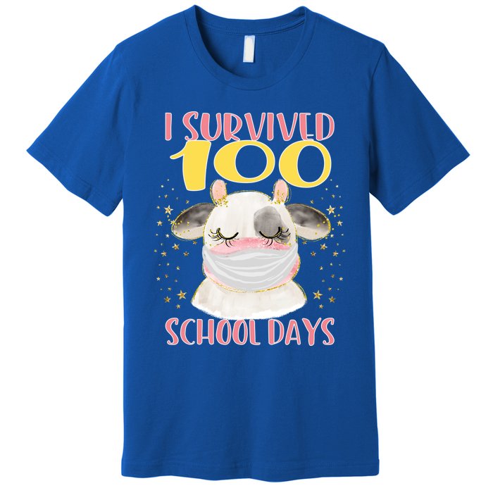 100 Days Of School Cute Cow Wearing Mask Golden Stars Gift Premium T-Shirt