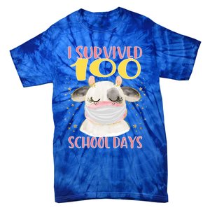 100 Days Of School Cute Cow Wearing Mask Golden Stars Gift Tie-Dye T-Shirt