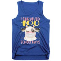 100 Days Of School Cute Cow Wearing Mask Golden Stars Gift Tank Top