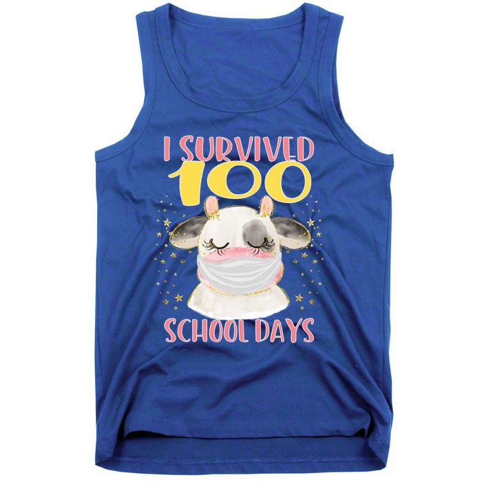 100 Days Of School Cute Cow Wearing Mask Golden Stars Gift Tank Top