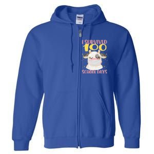 100 Days Of School Cute Cow Wearing Mask Golden Stars Gift Full Zip Hoodie