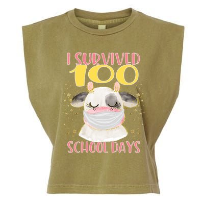 100 Days Of School Cute Cow Wearing Mask Golden Stars Gift Garment-Dyed Women's Muscle Tee