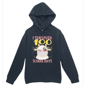 100 Days Of School Cute Cow Wearing Mask Golden Stars Gift Urban Pullover Hoodie