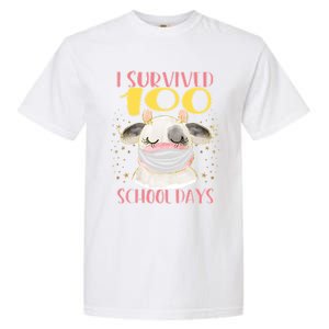 100 Days Of School Cute Cow Wearing Mask Golden Stars Gift Garment-Dyed Heavyweight T-Shirt