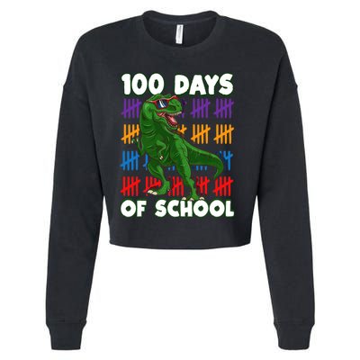 100 Days Of School 100th Day Dino Cropped Pullover Crew