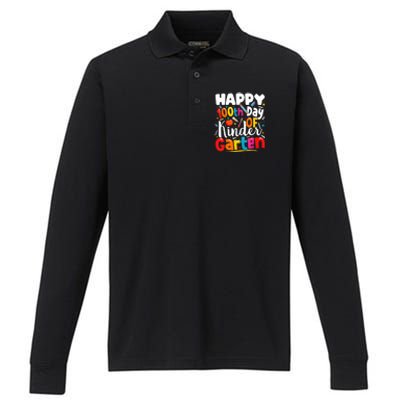 100th Day Of Kindergarten Teachers 100 Days Of School Cool Gift Performance Long Sleeve Polo